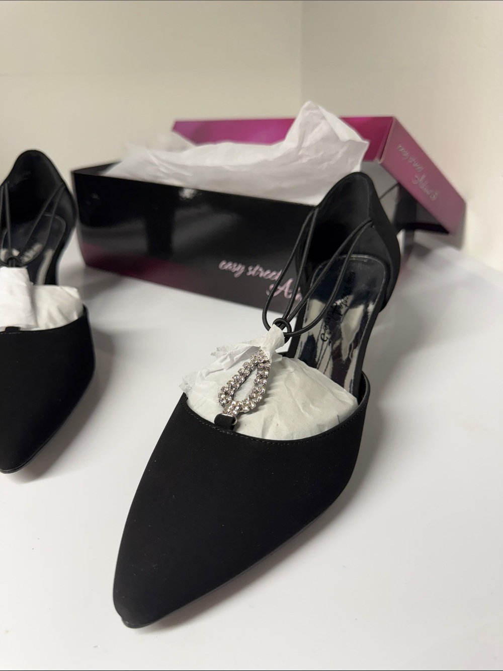 easy street Black Pointed Lamy MOONLIGHT Toe Slingback Flats